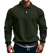 cheap Men&#039;s Classic Polo-Men&#039;s Golf Shirt Golf Polos Shirts Work Casual Lapel Long Sleeve Basic Modern Color Block Patchwork Buttons Spring &amp;  Fall Regular Fit Black White Army Green Khaki Gray Golf Shirt