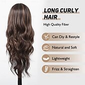 economico Parrucche trendy sintetiche-parrucche per donne parrucche lunghe e ondulate con frangia spessa capelli ricci onde sintetiche fibra resistente al calore uso quotidiano per feste