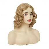 abordables Perruques historiques-Perruques ondulations au doigt blondes pour femmes perruque naturelle synthétique résistante à la chaleur cheveux de flapper longueur moyenne partie latérale pour fête vintage quotidienne Halloween