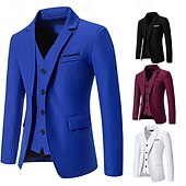 billiga Herrars klassiska kavajer-Herr Kavaj Företag Cocktailfest Bröllopsfest Mode Ledigt Vår &amp; Höst Bomullsblandning Ensfärgat Knappar Ficka Bekväm Enkelknäppt Blazer Svart Vit Vinröd Kungsblå