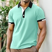 cheap Men&#039;s Classic Polo-Men&#039;s Sports Polo Shirts Golf Shirt Casual Ribbed Polo Collar Short Sleeve Fashion Basic Solid Color Patchwork Summer Regular Fit Black White Red Blue Green Sports Polo Shirts