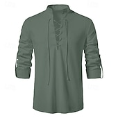 abordables Hauts-Médiéval Renaissance 17ème siècle Longueur moyenne Blouse / Chemise Costume de cosplay Ren Faire Chevalier Viking Chevalier Celtique Cordon de serrage Couleur Unie Homme Pirate Fantaisie Halloween