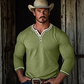 preiswerte Lässiges Henley-T-Shirt-Herren Henley Shirt T-Shirt Langarm Patchwork Designer Retro Vintage Basic Knopf hoch gefälschtes zweiteiliges Henley Urlaub Strasse Casual Sommer Schwarz Blau Grün Henley T-Shirt