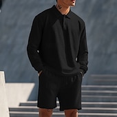 preiswerte Basic T-Shirts für Herren-Herren Zweiteilig Poloshirts Reißverschluss-Polo Polo-Set Langarm Kurze Hose Polokragen Halber Reißverschluss Sommer Frühling Herbst Farbblock Klassisch Gymnastik Lässig 2 teilig Urlaub