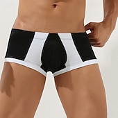 cheap Men&#039;s Boxers Underwear-Men&#039;s 1 PCS Boxers Underwear Boxer Shorts Patchwork Spandex Breathable Soft Comfortable Color Block Letter &amp; Number Mid Rise Black Red