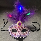 economico Luci decorative-maschera luminosa a led di carnevale con piume mezza faccia maschera da principessa maschera per gli occhi festa decorazione regalo 1 pz