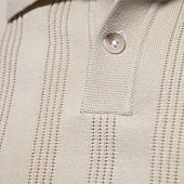 cheap Men&#039;s Elite Polo-Men&#039;s Business Casual Lapel Button Short Sleeve Vintage Fashion Solid Color Vertical Stripes Buttons All Seasons Black Bronze Light Grey Beige