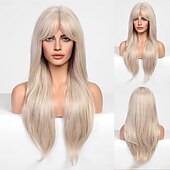 cheap Synthetic Trendy Wigs-Wig with Curtain Bangs Long Wigs for Women Natural Straight Synthetic Wig for Daily Use Cosplay