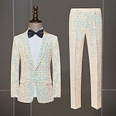 cheap Outfits-Disco 1980s Pants Outfits Suits &amp; Blazers Disco Sequins Men&#039;s Masquerade Performance Party Club Adults&#039; Coat Pants All Seasons