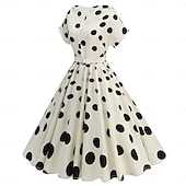 preiswerte Kleider-Retro Vintage 1950er Hepburn Kleid Ausgestelltes Kleid Tupfen Blume / Blumenmuster Kostüm Damen Maskerade Veranstaltung / Fest Junggesellinnenabschiedsparty Festival Erwachsene Kleid