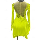 cheap Figure Skating Dresses-Figure Skating Dress Women&#039;s Girls&#039; Ice Skating Dress Outfits Light Yellow Lake Blue Yellow Mesh Spandex High Elasticity Training Competition Skating Wear Patchwork Crystal / Rhinestone Long Sleeve