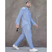 economico Set di camicie basic da uomo-Per uomo camicia di lino 2 pezzi Completo di camicia Camicia estiva Set abbinati Camicia da spiaggia Liscio Da mare Informale Nero Bianco Blu Cachi Manica lunga A fascia Primavera estate Abbigliamento