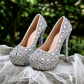 halpa Puolimuodollinen-naisten hopeakivikoristeiset korkokengät – lumoavat morsius- tai iltakengät häihin ja erikoistilaisuuksiin