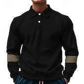 cheap Men&#039;s Classic Polo-Men&#039;s Golf Shirt Golf Polos Shirts Work Casual Lapel Long Sleeve Basic Modern Color Block Patchwork Buttons Spring &amp;  Fall Regular Fit Black White Army Green Khaki Gray Golf Shirt