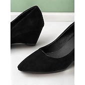 abordables Block Heels-escarpins compensés à bout pointu en faux suède noir pour femmes - chaussures élégantes et confortables pour le bureau et les événements formels