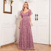 levne růžová-A-line večerní róba elegantní šaty na večírek plesové podlahové délky bez rukávů výstřih do V podzimní svatební host s tylovým žebříčkovým výstřihem s výšivkou