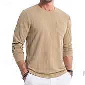 preiswerte Basic-T-Shirts-Herren T Shirt T-Shirt Langarmshirt Langarm Rundhalsausschnitt Frühling &amp; Herbst Einfach Mode Designer Basic Tasche Jacquard Urlaub Straße Ausgehen Dunkel Braun Schwarz Weiß Top T-Shirt für Herren