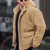 tanie Kurtki i płaszcze męskie-Męskie kurtka puchowa Kurtka polarowa Pluszowy płaszcz Zwykła kurtka Urlop Codzienny Keep Warm Kieszeń Polar Jesień i zima Równina Moda Moda miejska Kaptur Regularny Morelowy Czarny Khaki Kurtki