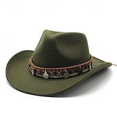 cheap Fedora Hat-Men&#039;s Kentucky Derby Hat Sun Hat Cowboy Hat Fedora Trilby Hat Black Wine Woolen Vintage Style Fashion 18th Century State of Texas Daily Theme Party Solid / Plain Color Sunscreen Cosplay