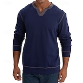 billiga grundläggande t-shirts-Herr T-shirt T-shirts T-tröja Långärmad tröja Långärmad V-hals Vår &amp; Höst Lappverk Mode Designer Grundläggande Lappverk Semester Gata Utekväll Svart Vin Kungsblå Topp t-shirt för män