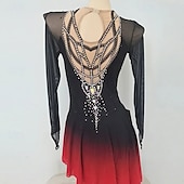 cheap Figure Skating Dresses-Figure Skating Dress Women&#039;s Girls&#039; Ice Skating Dress Black Red White Patchwork High Elasticity Training Competition Skating Wear Classic Crystal / Rhinestone Long Sleeve Ice Skating Figure Skating