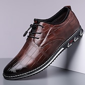 cheap Men&#039;s Oxfords-Men&#039;s Brown Crocodile Pattern Faux Leather Dress Shoes with Lace-Up Closure and Comfortable Sole, Elegant for Business and Formal Occasions