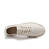 economico Sneakers da uomo-scarpe espadrillas da uomo in tela beige con lacci e suola in corda di juta – comode calzature estive casual