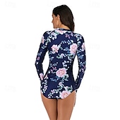abordables Rash Guards Une Pièce-Femmes Maillot Anti UV Maillot de bain 1 pièce Protection Solaire UV UPF50+ Séchage Rapide manche longue Spandex Le Maillot de corps maillot de bain ​fermeture éclair sur le devant Surf Plage Sports