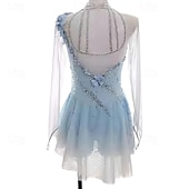 cheap Figure Skating Dresses-Figure Skating Dress Women's Girls' Ice Skating Dress Sky Blue High Elasticity Training Competition Skating Wear Classic Crystal / Rhinestone Long Sleeve Ice Skating Figure Skating