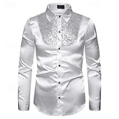 cheap Men&#039;s Button Down Shirts-Men&#039;s Shirt Dress Shirt Button Up Shirt Plain Wedding Party Black White Red Blue Long Sleeve Lapel Spring &amp;  Fall Clothing Apparel Sequins