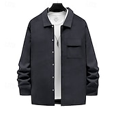 abordables Manteaux &amp; vestes-Homme Chemise Veste Veste de transition Quotidien Résistant à l'usure Avec Poches Jacquard Toutes saisons Uni Occasionnel Revers Régulier Noir Blanche Kaki Gris Claire Gris foncé Veste