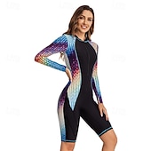 cheap One Pieces Rash Guards-Women's Rash Guard One Piece Swimsuit Patchwork Front Zip Spandex UV Sun Protection UPF50+ Quick Dry Long Sleeve Bodysuit Bathing Suit Surfing Beach Water Sports Summer