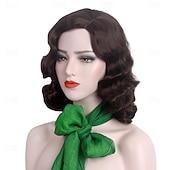 baratos Perucas Históricas-Peruca dos anos 1920 Ondas Digitais Peruca Cacheada Curta Vintage para Mulheres Perucas Sintéticas Resistentes ao Calor Perucas Cheias de Cosplay Fantasia de Halloween