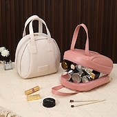 cheap Jewelry &amp; Cosmetic Storage-Multi-Layered Shell-Shaped Cosmetic Bag,PU Large-Capacity Portable Makeup Organizer, Stylish Travel Handheld Storage Bag