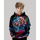 billiga Pojkens 3D Sporter &amp; Spel-Pojkar 3D Grafisk Spel Huvtröja Långärmad Vår Höst Mode Streetwear Barn 4-12 år Huva Utomhus Ledigt Dagligen Normal