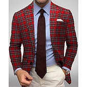 baratos Blazer e Jaqueta-Homens Jaqueta Blazer Casaco esportivo Colar de entalhe Moda Xadrez Blazer Vermelho Padrão Comum 1 Butão