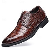 economico Formale-scarpe eleganti da uomo in similpelle con motivo coccodrillo marrone – calzature formali con lacci e design strutturato per lavoro e matrimoni