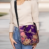 billiga Crossbodyväskor-vintage blommig crossbody-väska med fjärilstryck, lätt axelväska för kvinnor, fritids- och resebruk röd lila grön