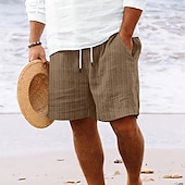 cheap Holiday-Men&#039;s Shorts Linen Shorts Summer Shorts Beach Shorts Pocket Drawstring Elastic Waist Stripe Comfort Breathable Knee Length Outdoor Holiday Beach Vacation Hawaiian Black Royal Blue