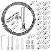economico Accessori per tende-asta per tenda in filo metallico regolabile per interni ed esterni, divisorio per stanze, sistema di sospensione con 24 clip, sistema di sospensione in filo metallico per arazzo, stendibiancheria,