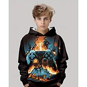 billiga Pojkens 3D Sporter &amp; Spel-Pojkar 3D Grafisk Spel Huvtröja Långärmad Vår Höst Mode Streetwear Barn 4-12 år Huva Utomhus Ledigt Dagligen Normal