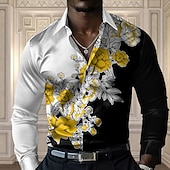 abordables Chemise en Satin pour Homme-Homme Floral Chemise décontractée Chemise boutonnée manche longue Décontractées Soirée Cadeau Casual Printemps Automne Col rabattu Boutonner Jaune Rouge Bleu Vert Gris