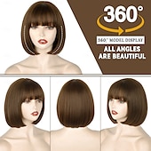 economico Parrucche trendy sintetiche-parrucca corta bob con frangia parrucca bob dritta per donna parrucca bob fibra resistente al calore per cosplay
