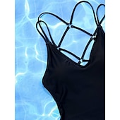 cheap One-piece swimsuits-Women's One Piece Swimsuit Sexy Cutout Monokini Tummy Control High Waist Slim Backless Vacation Beach Wear Solid Color V Neck Sleeveless Bathing Suits