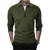 olcso Vakáció-Férfi Gofris pólóingek Quarter Zip Polo Napi Szabadság Negyed irányítószám Hosszú ujj Divat Modern Sima Tavasz Ősz Normál Fekete Fehér Bor Sötétkék Khakizöld Katonai zöld Gofris pólóingek