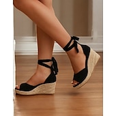 cheap Vacation Sandals-Women&#039;s Beige Espadrille Wedge Sandals with Ankle Wrap, Open-Toe Summer Shoes for Beach, Casual, and Vacation Wear