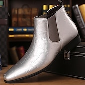 abordables Botas del Chelsea-Botines Chelsea de piel sintética de charol morado para hombre con elásticos: calzado elegante, formal e informal