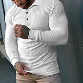 preiswerte Bedrucktes Poloshirt für Herren-Herren Polos mit Knöpfen Golfhemd Casual Sport Kargen Langarm Modisch Basic Glatt Knopf Sommer Schwarz Weiß Polos mit Knöpfen