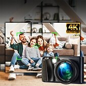 Недорогие Экшн-камеры-Цифровая камера 4K с видео 48 Мп, автофокусом, защитой от сотрясений, 3 кадра в секунду, вспышкой экрана, 18-кратным зумом - портативная дорожная видеокамера с картой памяти 32 ГБ