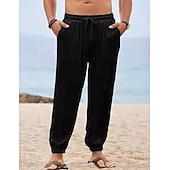 baratos Feriado-Homens Corredores Calças de linho Calças Calça verão Calças de praia Com Cordão Cintura elástica Tecido Conforto Respirável Comprimento total Ao ar livre Diário Feriado Férias Moda Preto Branco